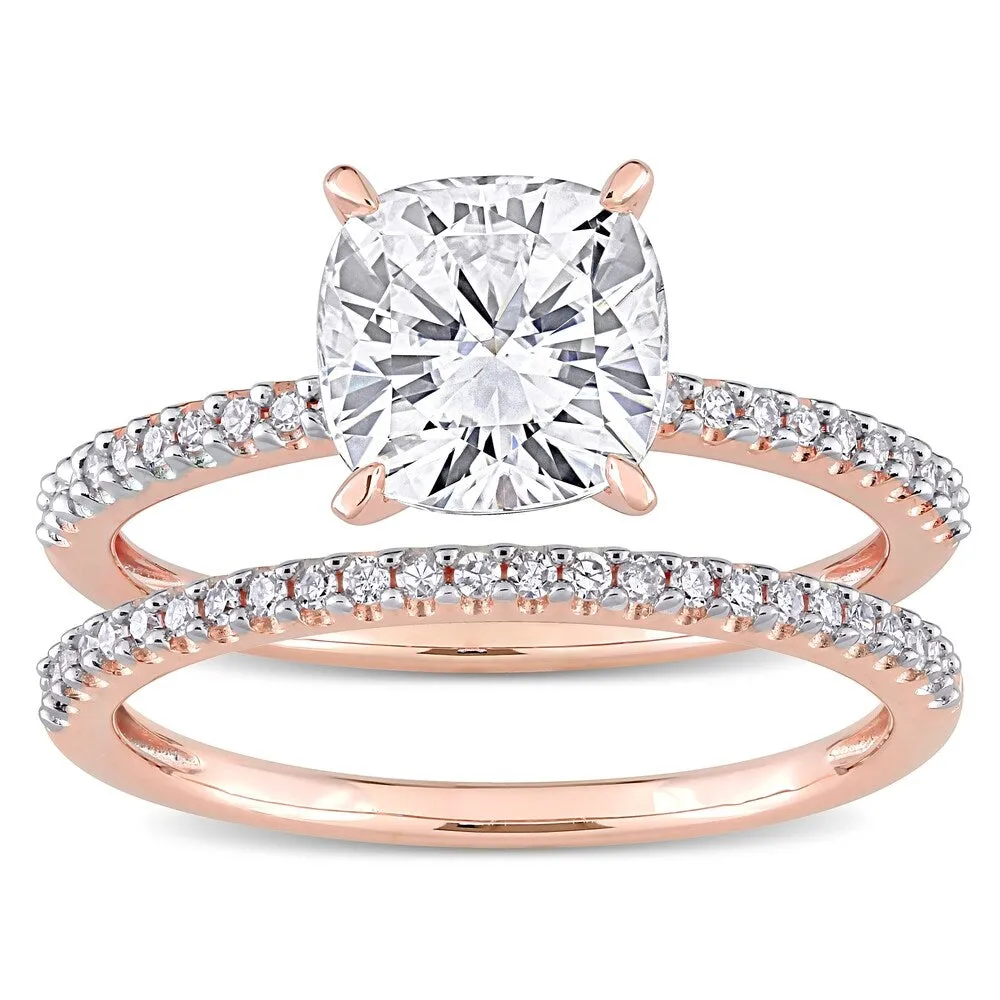 Miadora 2ct DEW Cushion-cut Moissanite and 1/4ct TDW Diamond Bridal Ring Set in 14k Rose Gold sold by Zulily product image thumbnail 3
