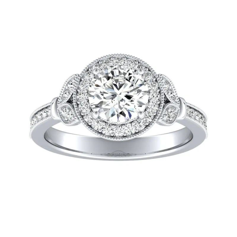 Auriya Vintage Floret 3/4ct Moissanite and 1/4ctw Halo Diamond Engagement Ring 14k Gold sold by Zulily