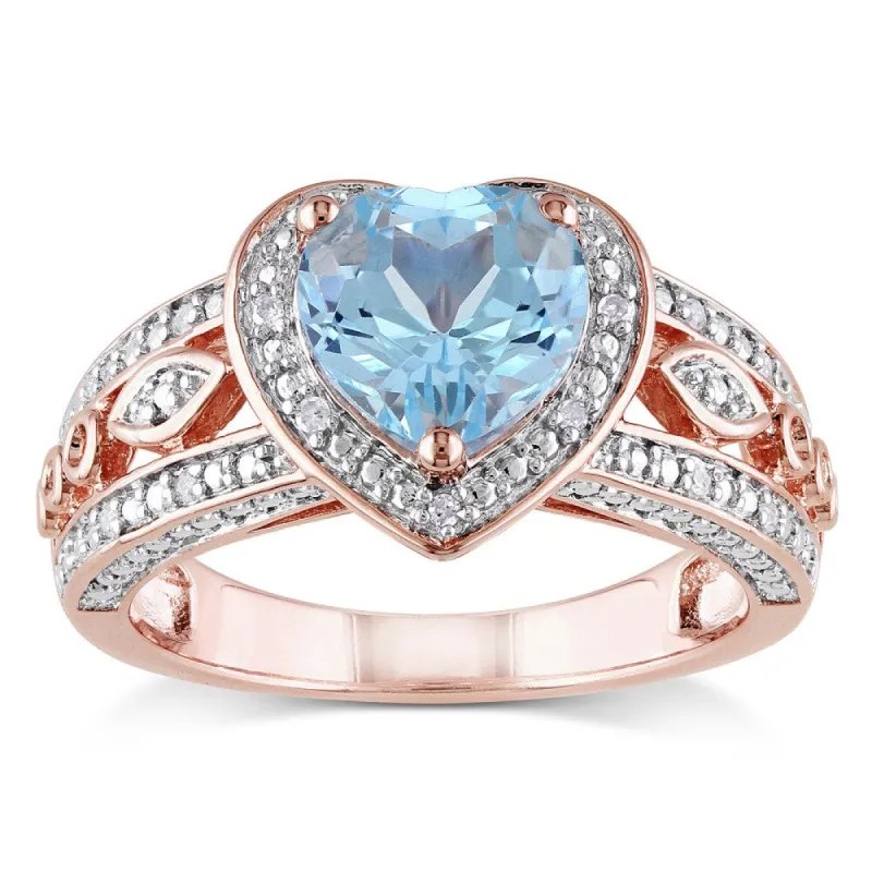 Miadora Rose Goldplated Silver Blue Topaz and 1/10ct TDW Diamond Ring (H-I, I2-I3) sold by Zulily