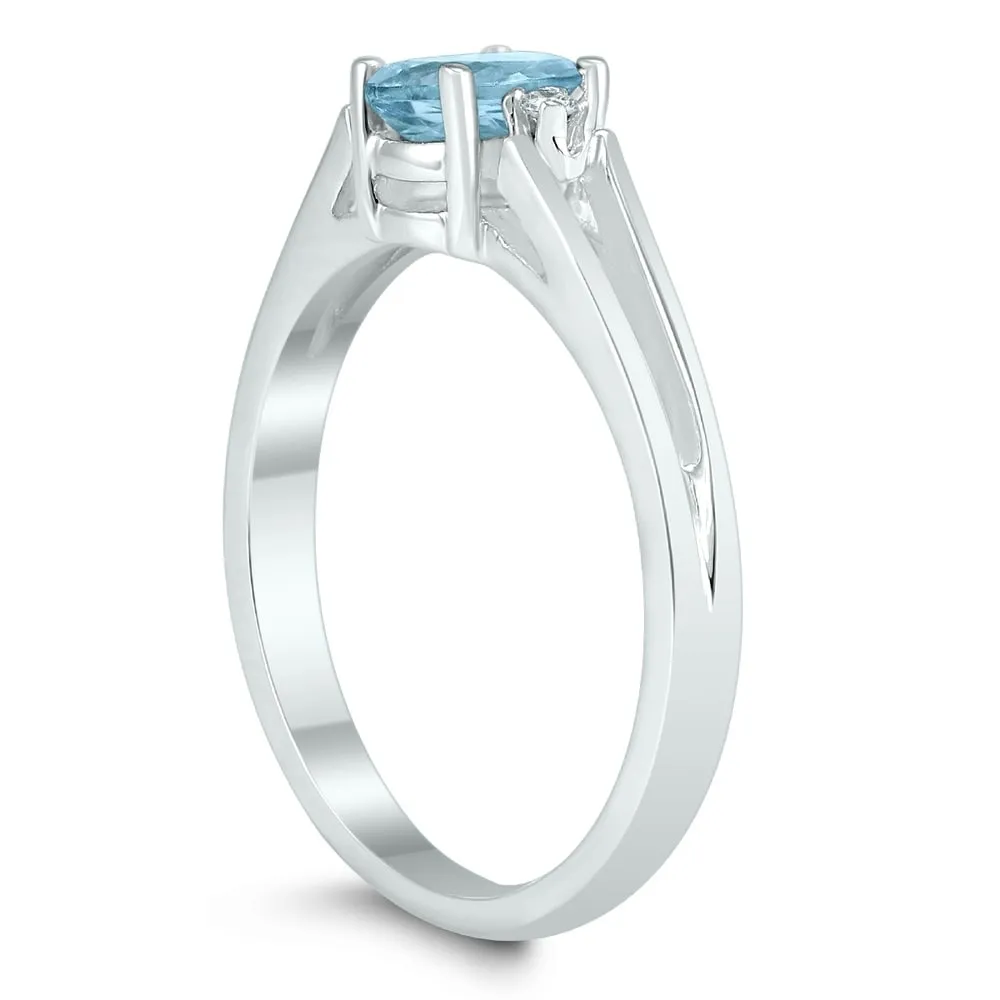 6X4MM Aquamarine and Diamond Open Three Stone Ring in 10K White Gold sold by Zulily product image thumbnail 2