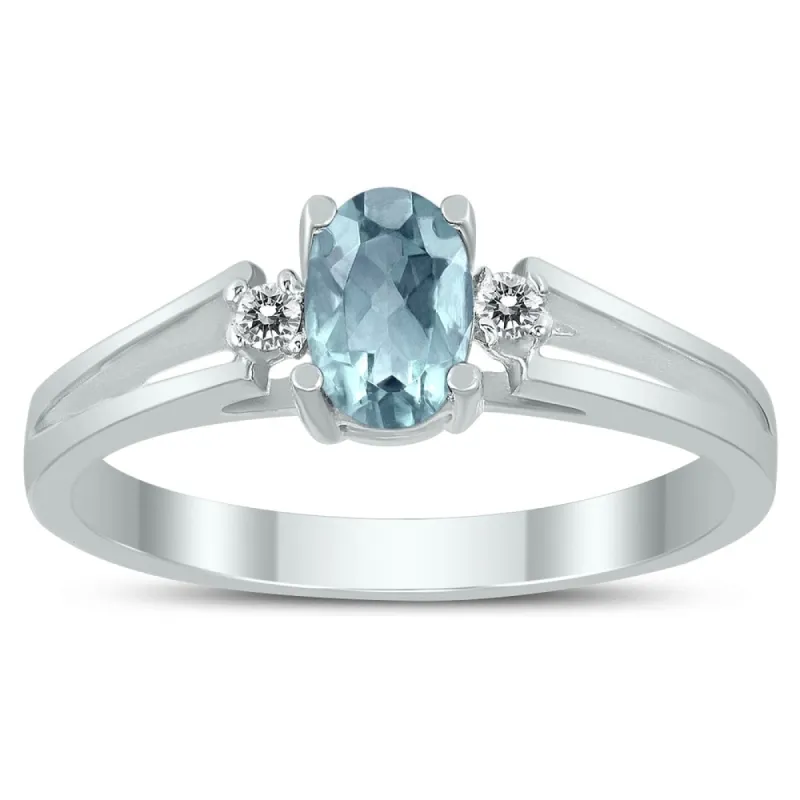 6X4MM Aquamarine and Diamond Open Three Stone Ring in 10K White Gold sold by Zulily