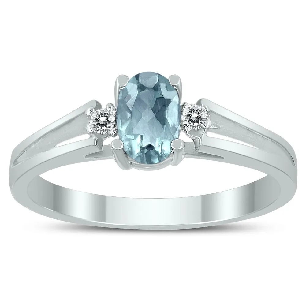 6X4MM Aquamarine and Diamond Open Three Stone Ring in 10K White Gold sold by Zulily