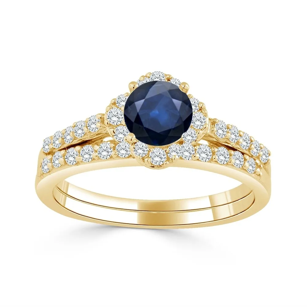 Auriya Floral 1/2ct Blue Sapphire and 1/2ctw Halo Diamond Engagement Ring Set 14k Gold sold by Zulily product image thumbnail 2