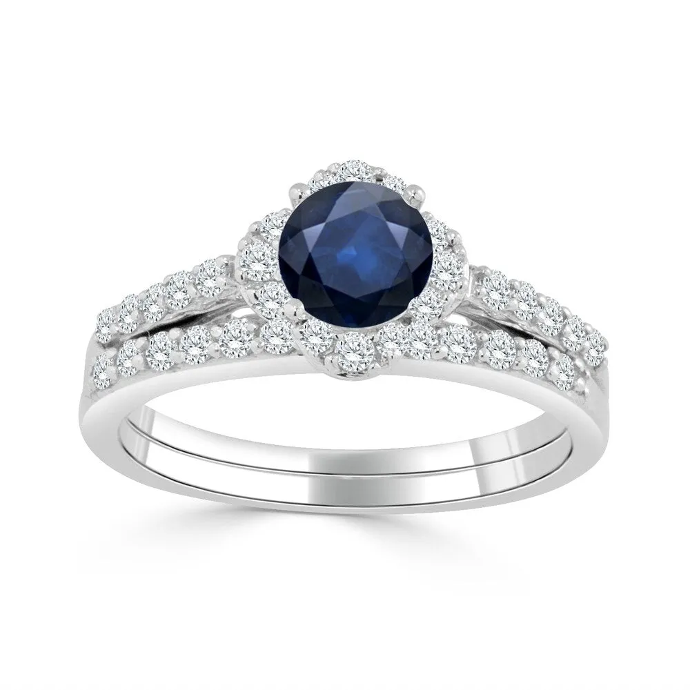 Auriya Floral 1/2ct Blue Sapphire and 1/2ctw Halo Diamond Engagement Ring Set 14k Gold sold by Zulily