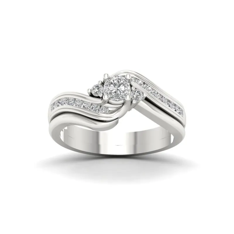 De Couer 14k White Gold 1/2ct TDW Diamond Three Stone Swirl Bridal Set sold by Zulily