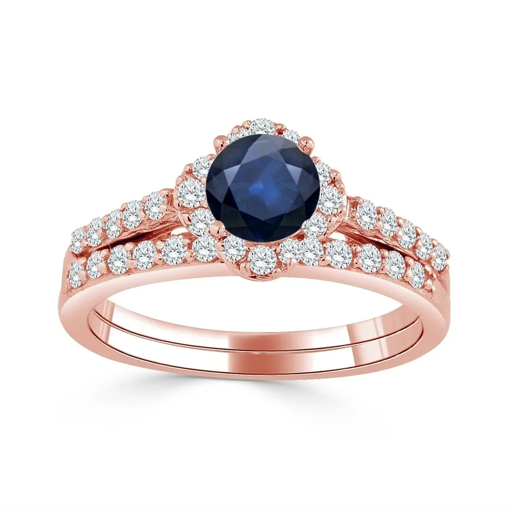 Auriya Floral 1/2ct Blue Sapphire and 1/2ctw Halo Diamond Engagement Ring Set 14k Gold sold by Zulily product image thumbnail 3