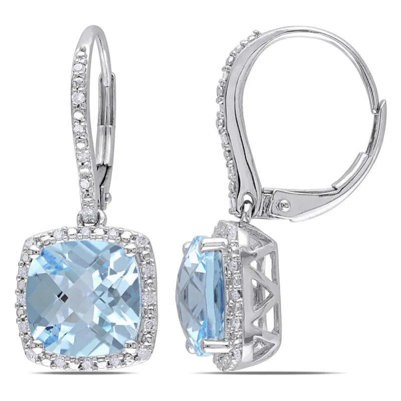 Miadora 10k White Gold Blue Topaz and 1/5ct TDW Diamond Drop Halo Earrings sold by Zulily