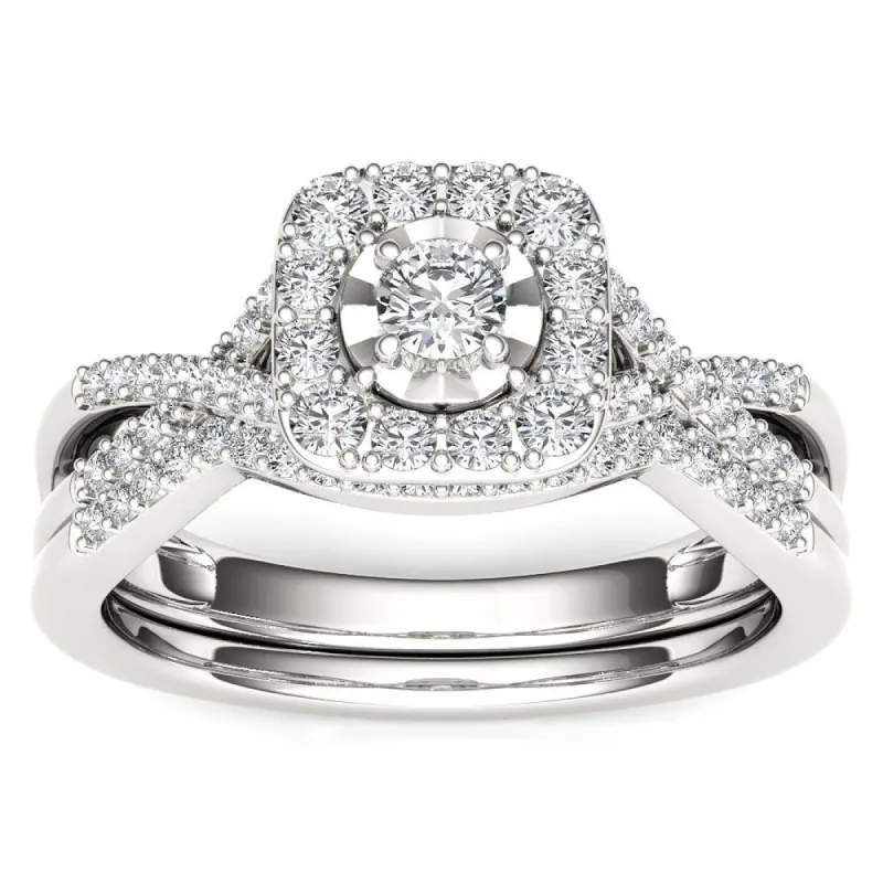 De Couer 10k White Gold 2/5ct TDW Diamond Halo Engagement Ring Set with One Band sold by Zulily