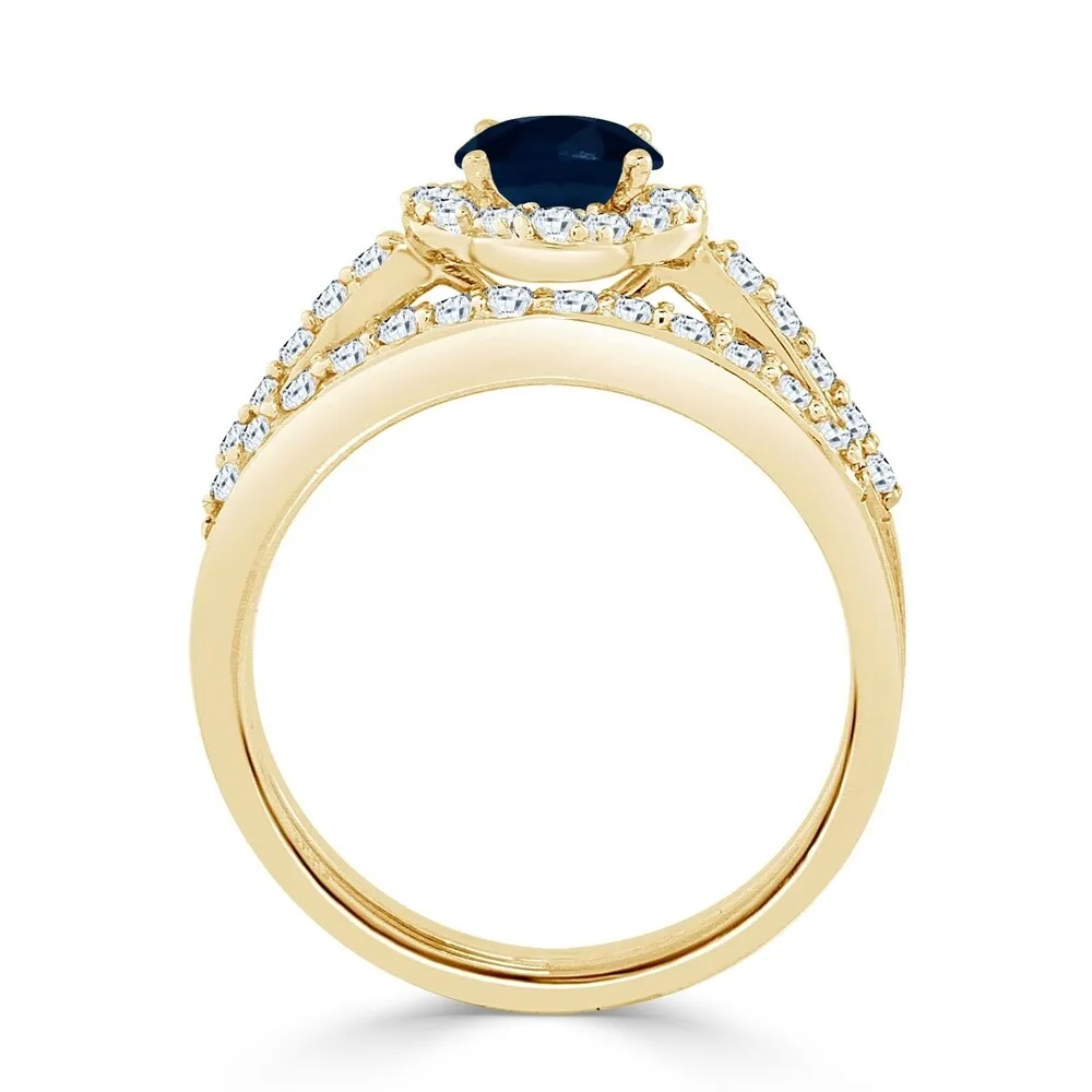 Auriya Floral 1/2ct Blue Sapphire and 1/2ctw Halo Diamond Engagement Ring Set 14k Gold sold by Zulily product image thumbnail 5