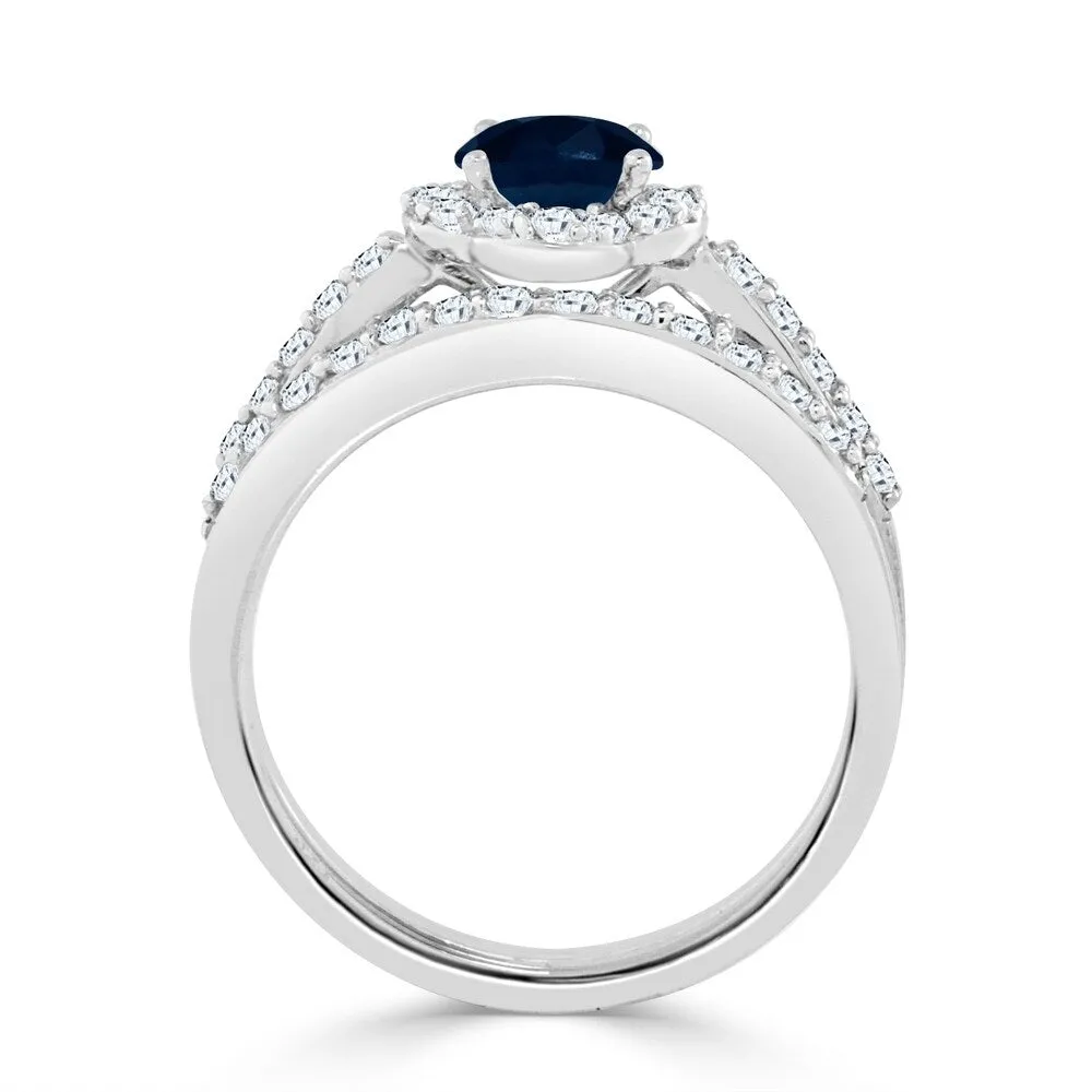 Auriya Floral 1/2ct Blue Sapphire and 1/2ctw Halo Diamond Engagement Ring Set 14k Gold sold by Zulily product image thumbnail 4