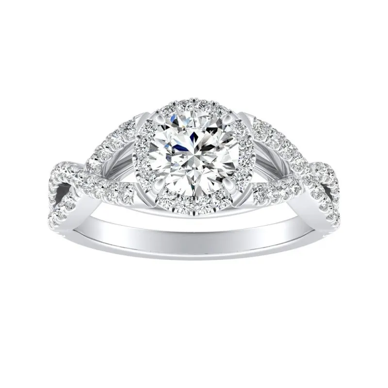 Auriya Infinity Round1/2ct Moissanite and 1/2ctw Diamond Halo Engagement Ring 14K Gold sold by Zulily