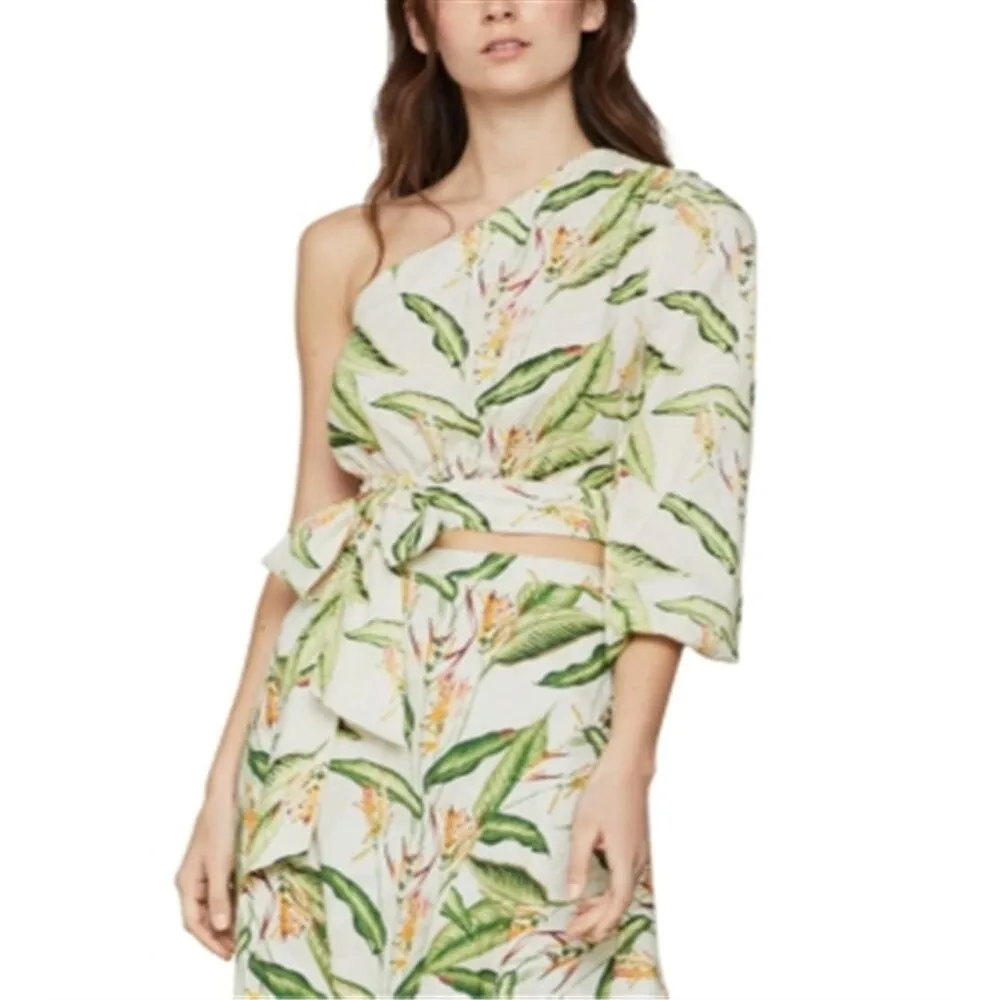 BCBGMAXAZRIA Women's Tropical Print One Shoulder Top Green Size X-Small sold by Zulily product image thumbnail 2