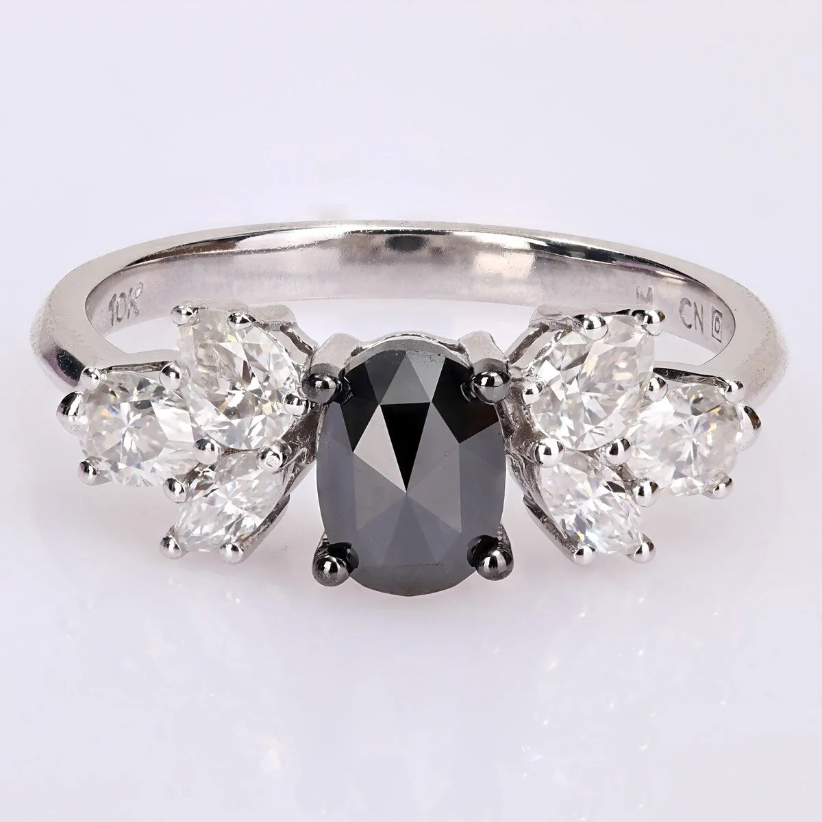 Miadora 10k White Gold 3/4ct TDW Black Diamond 1 1/2ct TGW Created White Moissanite Engagement Ring sold by Zulily