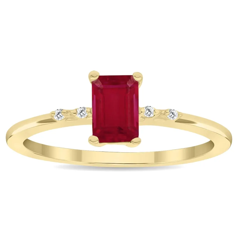 Women's Emerald Cut Ruby and Diamond Sparkle Ring in 10K Yellow Gold sold by Zulily