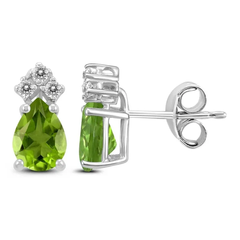 14K White Gold 6x4MM Pear Peridot and Diamond Earrings sold by Zulily