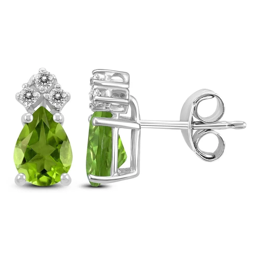14K White Gold 6x4MM Pear Peridot and Diamond Earrings sold by Zulily