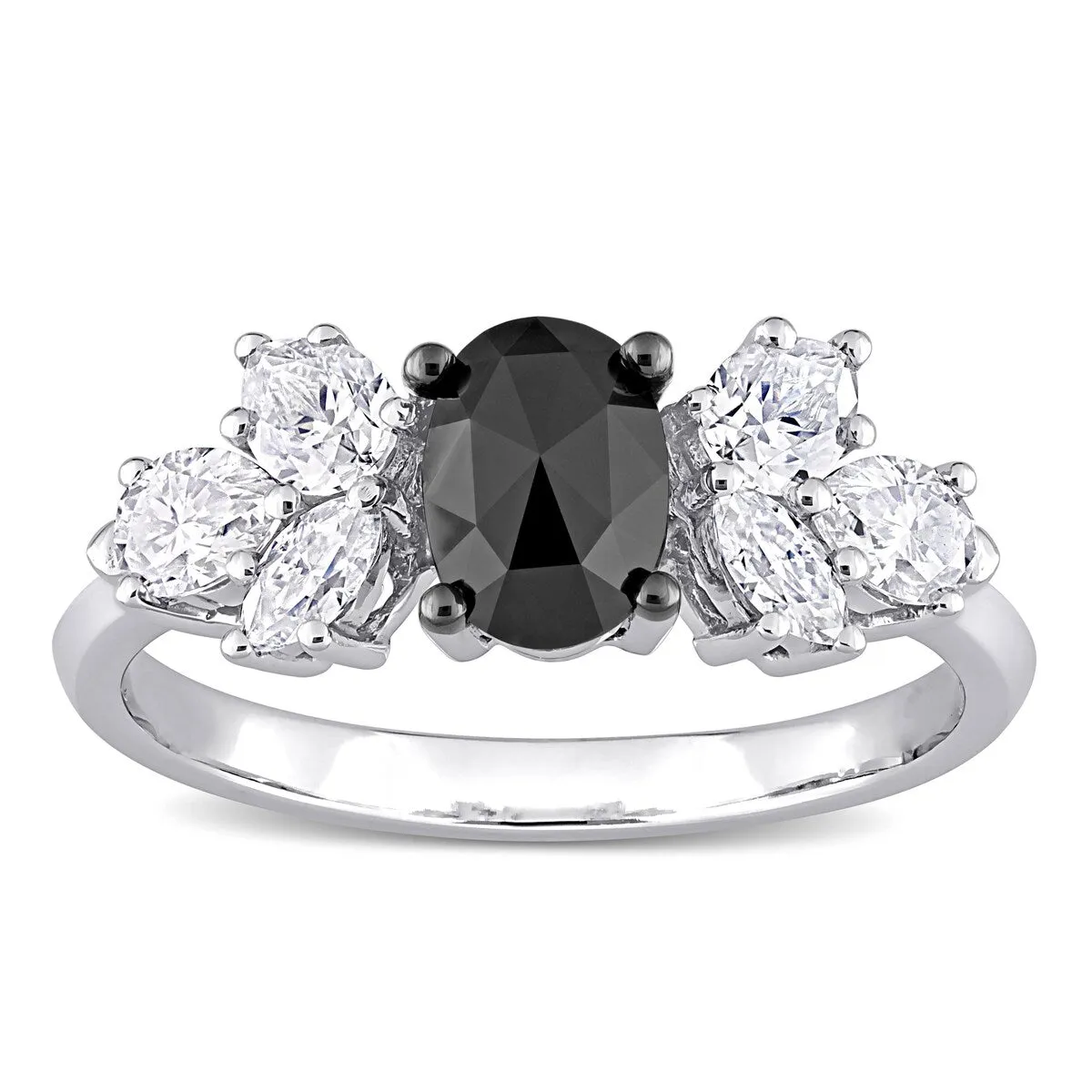 Miadora 10k White Gold 3/4ct TDW Black Diamond 1 1/2ct TGW Created White Moissanite Engagement Ring sold by Zulily product image thumbnail 3