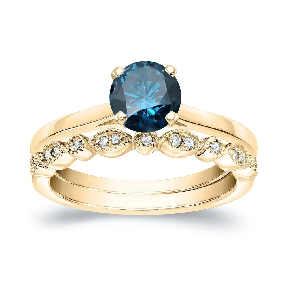Auriya Vintage Stackable 3/4ctw Solitaire Blue Diamond Engagement Ring Set 14K Gold sold by Zulily product image thumbnail 2