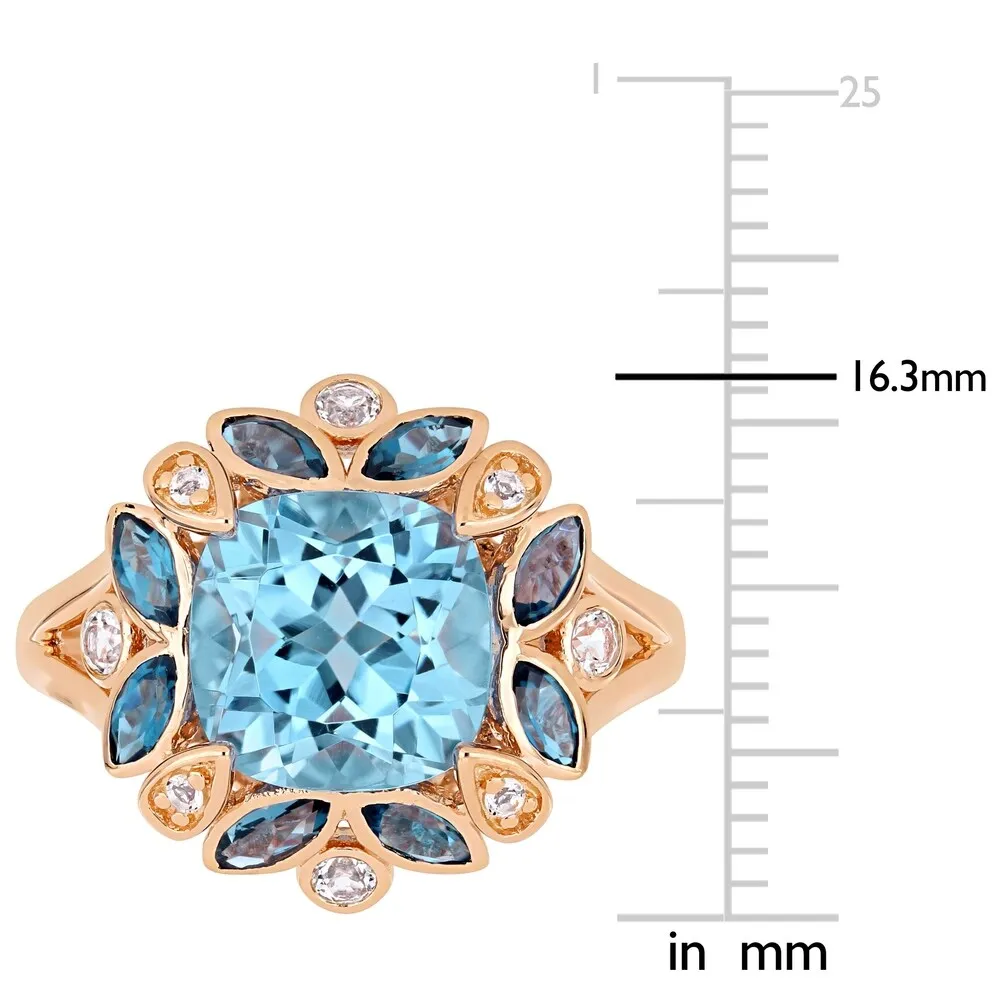 Miadora Rose Plated Sterling Silver Sky & London Blue Topaz with White Topaz Floral Halo Ring sold by Zulily product image thumbnail 4