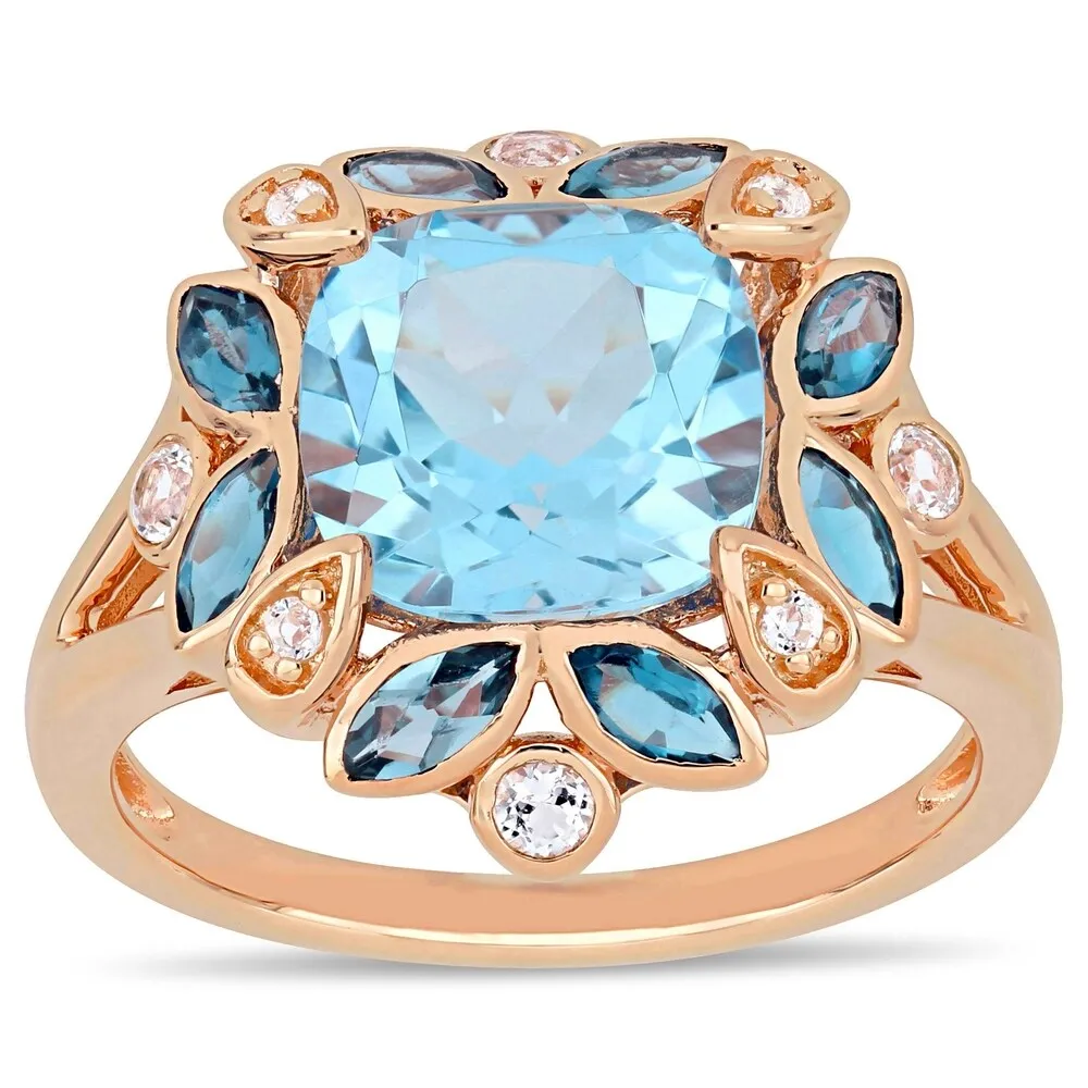 Miadora Rose Plated Sterling Silver Sky & London Blue Topaz with White Topaz Floral Halo Ring sold by Zulily product image thumbnail 2
