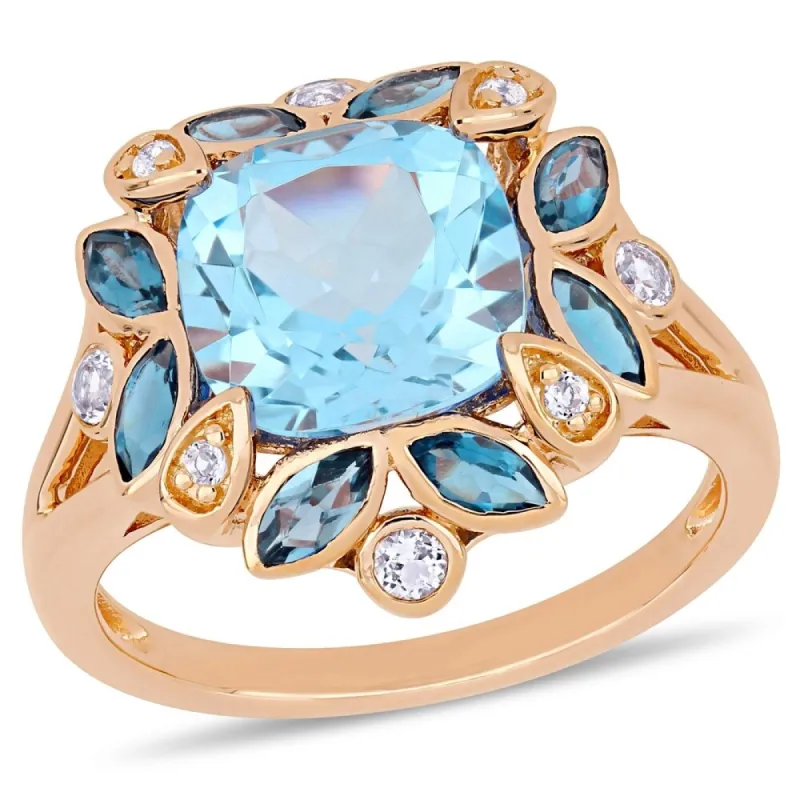 Miadora Rose Plated Sterling Silver Sky & London Blue Topaz with White Topaz Floral Halo Ring sold by Zulily
