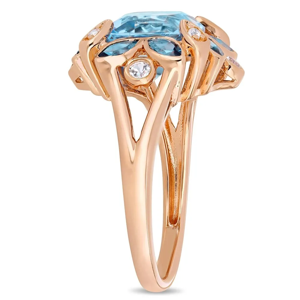 Miadora Rose Plated Sterling Silver Sky & London Blue Topaz with White Topaz Floral Halo Ring sold by Zulily product image thumbnail 3