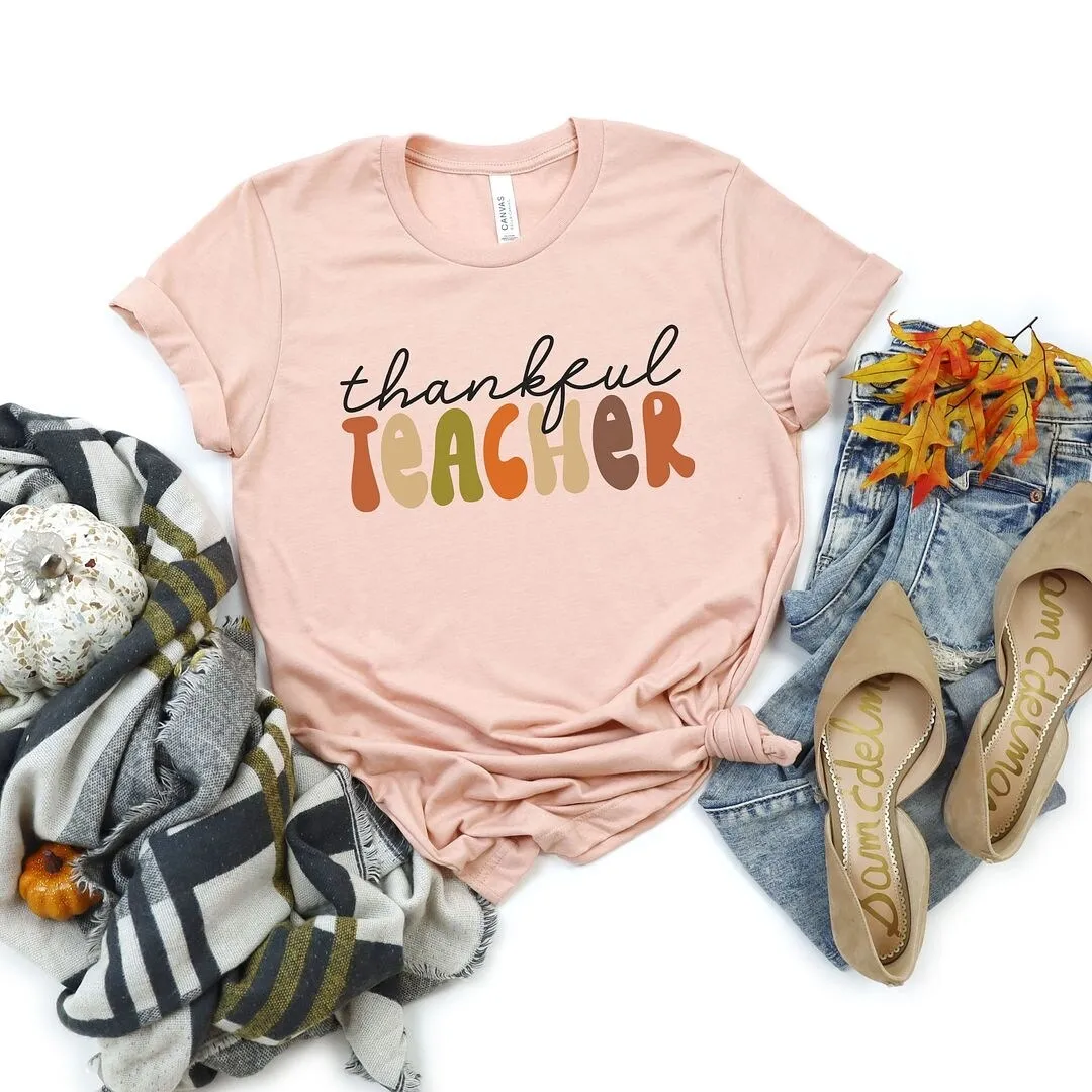 Thankful Teacher Colorful Short Sleeve Tee sold by Zulily