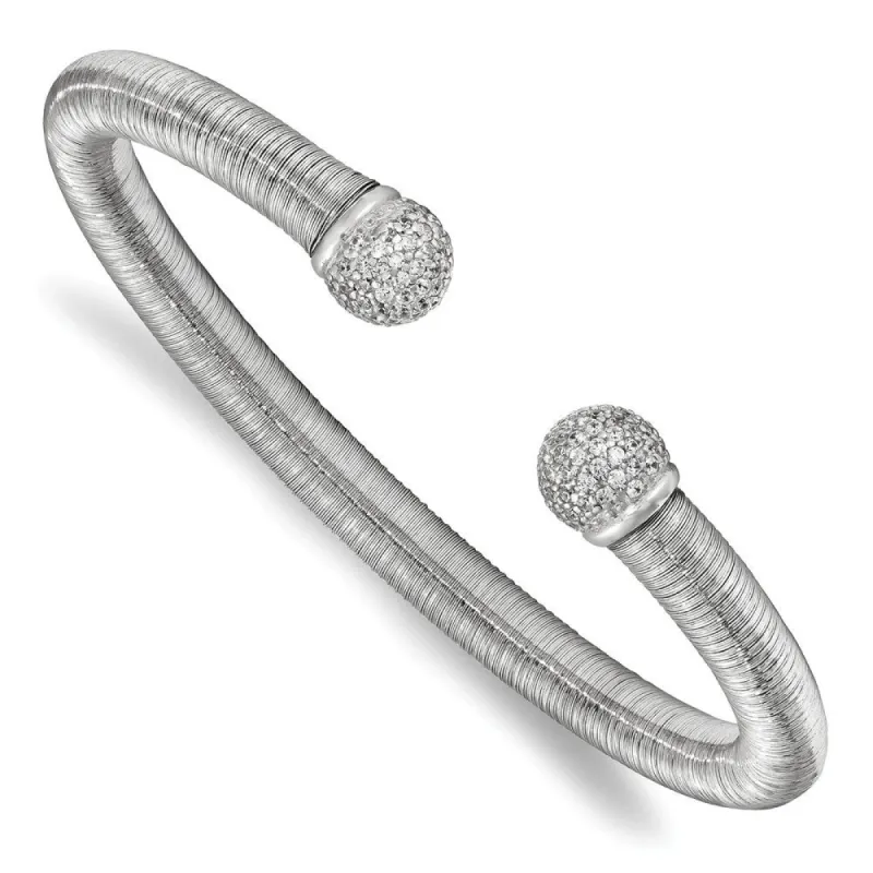 Curata 925 Sterling Silver Rhodium 6mm Cubic Zirconia Ribbed Cuff Stackable Bangle Bracelet sold by Zulily