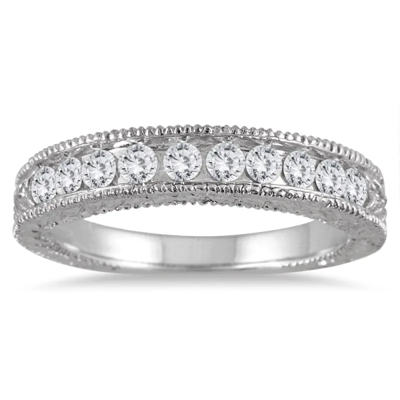 Marquee Jewels 10k White Gold 1/2ct TDW Engraved Diamond Band made by Zulily