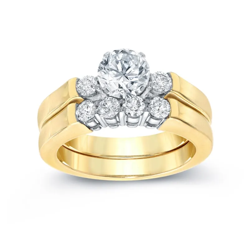 Auriya Classic 1ct TDW Round 3-Stone Diamond Engagement Ring Set 14k Two-Tone Gold Certified sold by Zulily