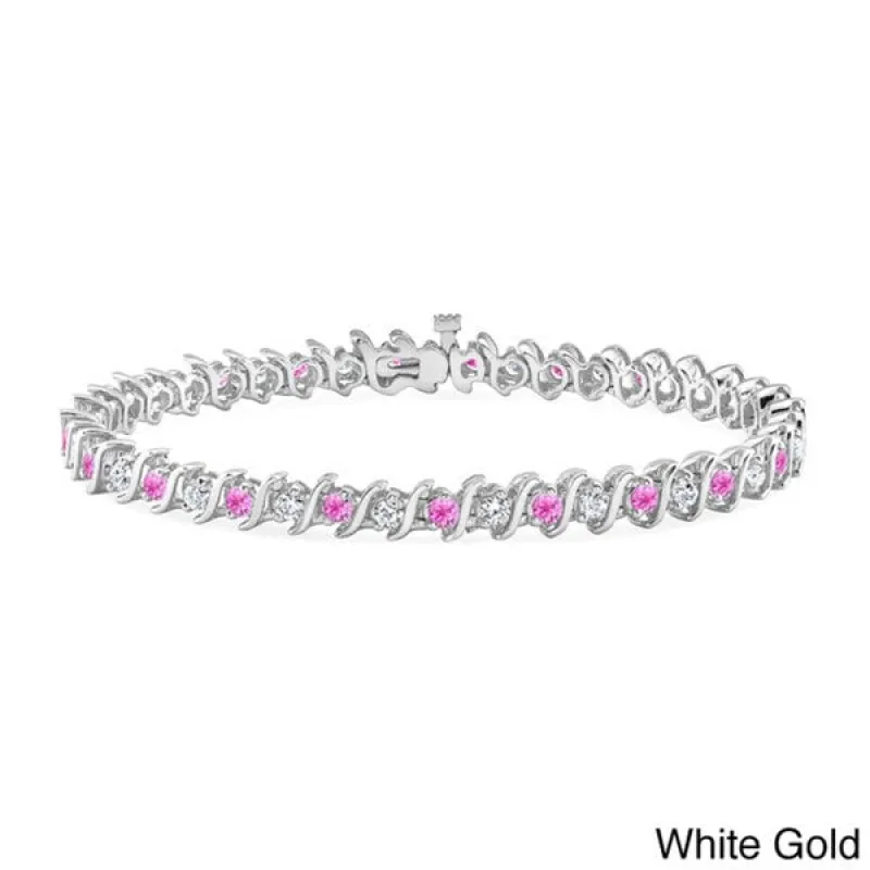 Auriya 3 1/2ct Pink Sapphire and 3 1/2ctw S-Link Diamond Tennis Bracelet 14k Gold sold by Zulily
