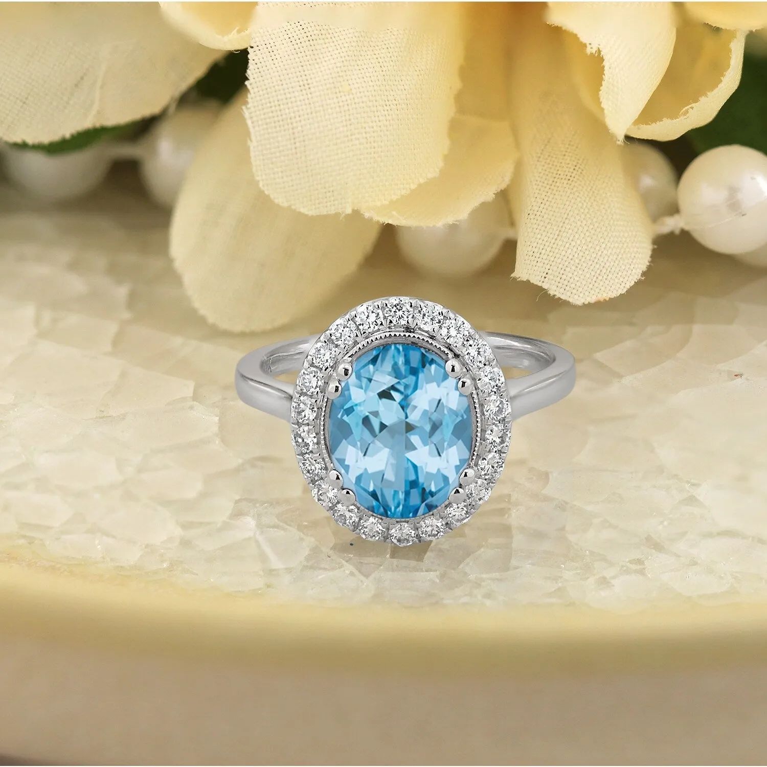 Auriya Vintage 2 5/8ct Oval Sky Blue Topaz and Halo Diamond Engagement Ring 1/3ctw 14k Gold sold by Zulily