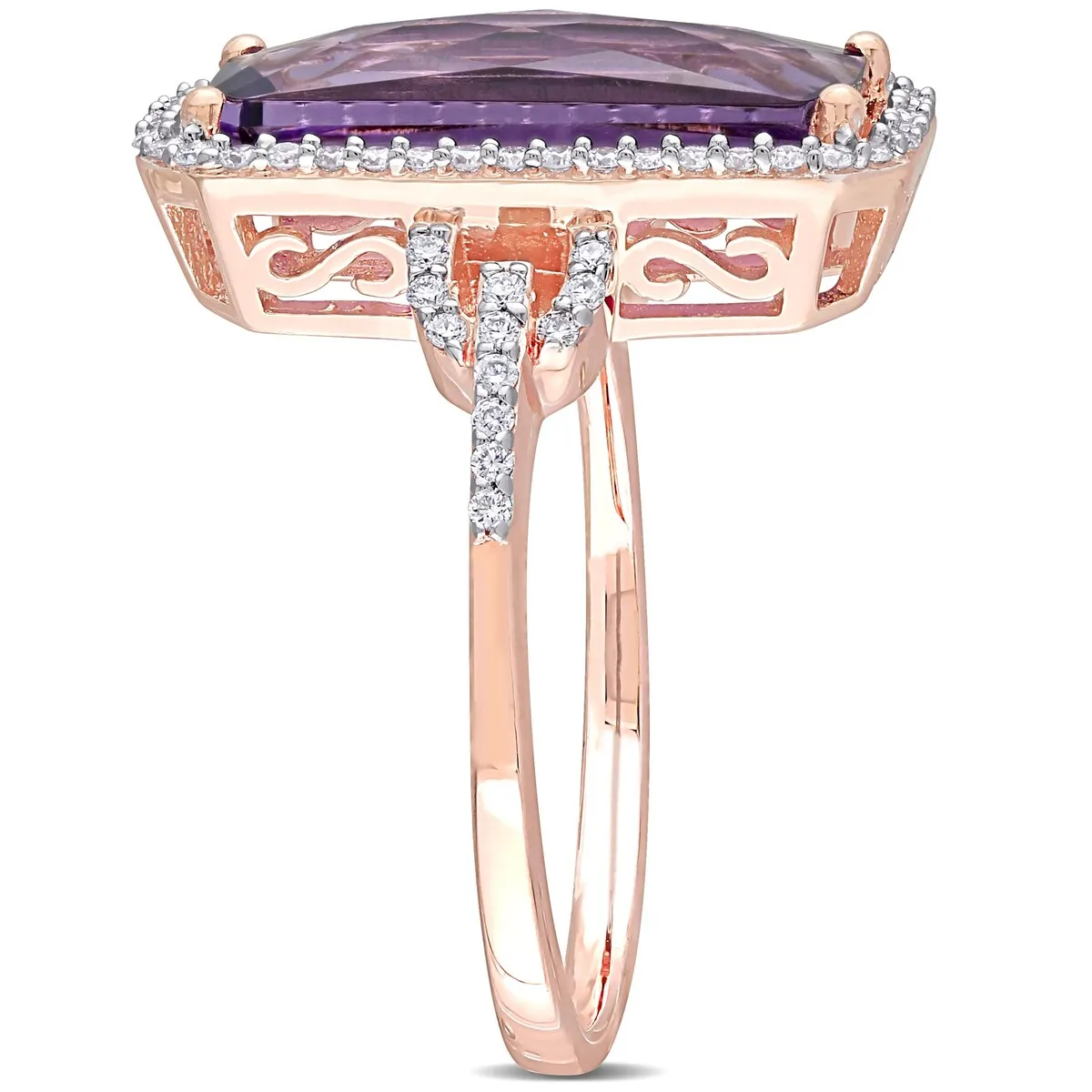 Miadora 14k Rose Gold 5ct TGW Octagon-cut Amethyst & 1/4ct TDW Diamond Halo Cocktail Ring sold by Zulily product image thumbnail 2