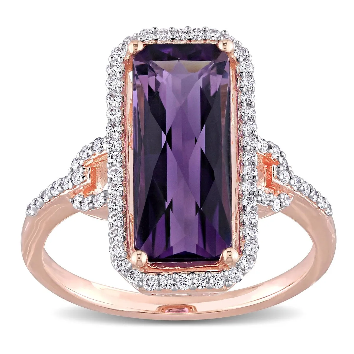 Miadora 14k Rose Gold 5ct TGW Octagon-cut Amethyst & 1/4ct TDW Diamond Halo Cocktail Ring sold by Zulily