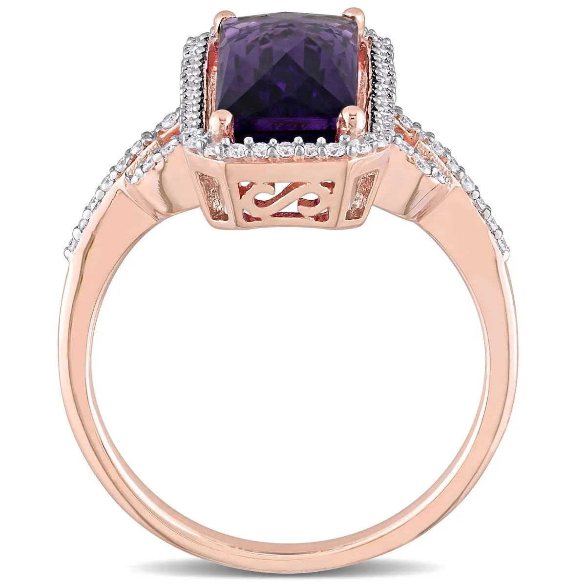 Miadora 14k Rose Gold 5ct TGW Octagon-cut Amethyst & 1/4ct TDW Diamond Halo Cocktail Ring sold by Zulily product image thumbnail 3
