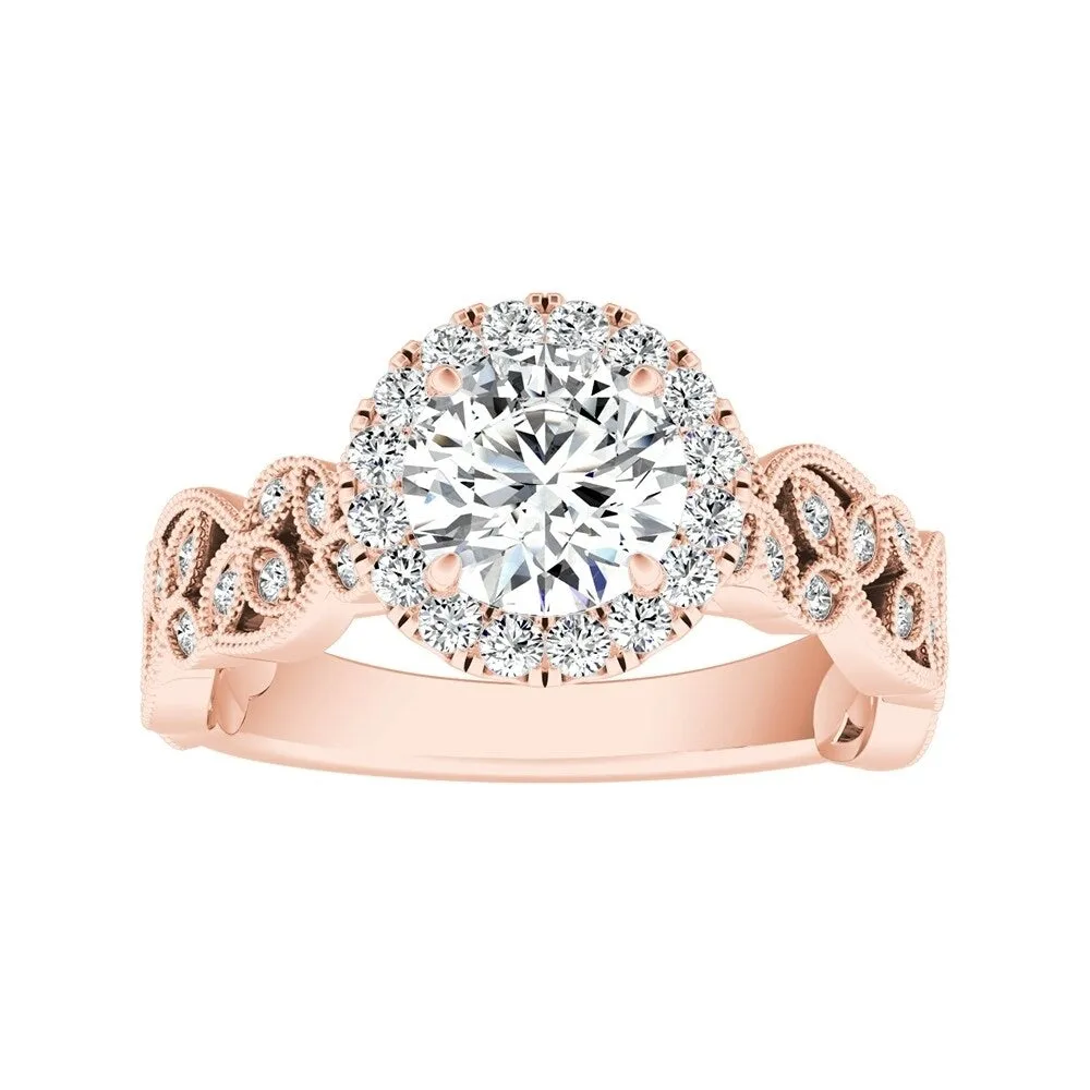 Auriya 14k Gold Vintage Round 4ct Moissanite and 1/4ct TDW Diamond Halo Engagement Ring sold by Zulily product image thumbnail 3