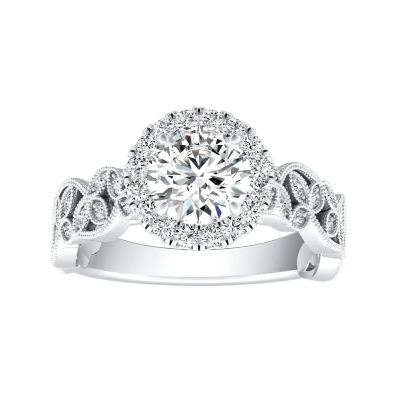 Auriya 14k Gold Vintage Round 4ct Moissanite and 1/4ct TDW Diamond Halo Engagement Ring sold by Zulily