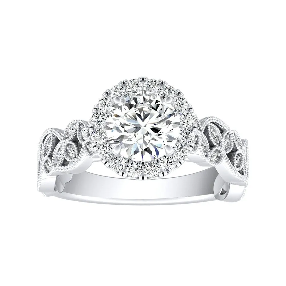 Auriya 14k Gold Vintage Round 4ct Moissanite and 1/4ct TDW Diamond Halo Engagement Ring sold by Zulily