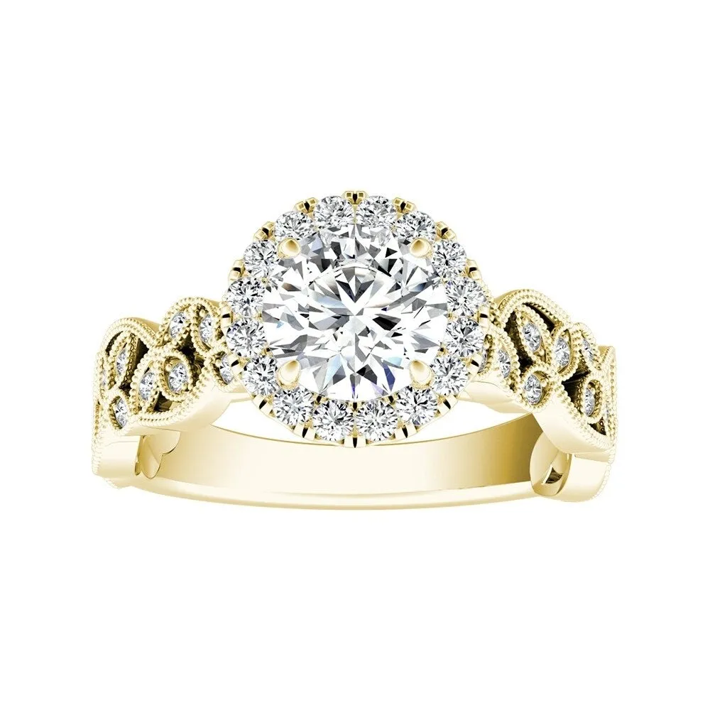 Auriya 14k Gold Vintage Round 4ct Moissanite and 1/4ct TDW Diamond Halo Engagement Ring sold by Zulily product image thumbnail 2