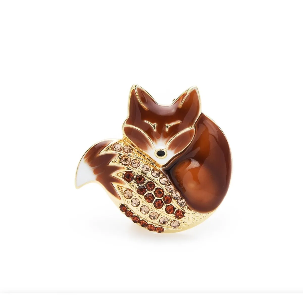 Don't AsK Brown Crystal Sleeping Imitation Fox Brooch sold by Zulily