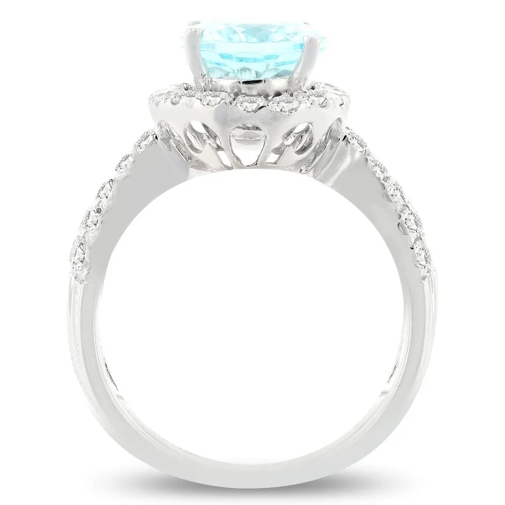 Auriya Platinum 3 1/3ct Oval-Cut Paraiba Tourmaline and 1ct TDW Diamond Halo Engagement Ring sold by Zulily product image thumbnail 4