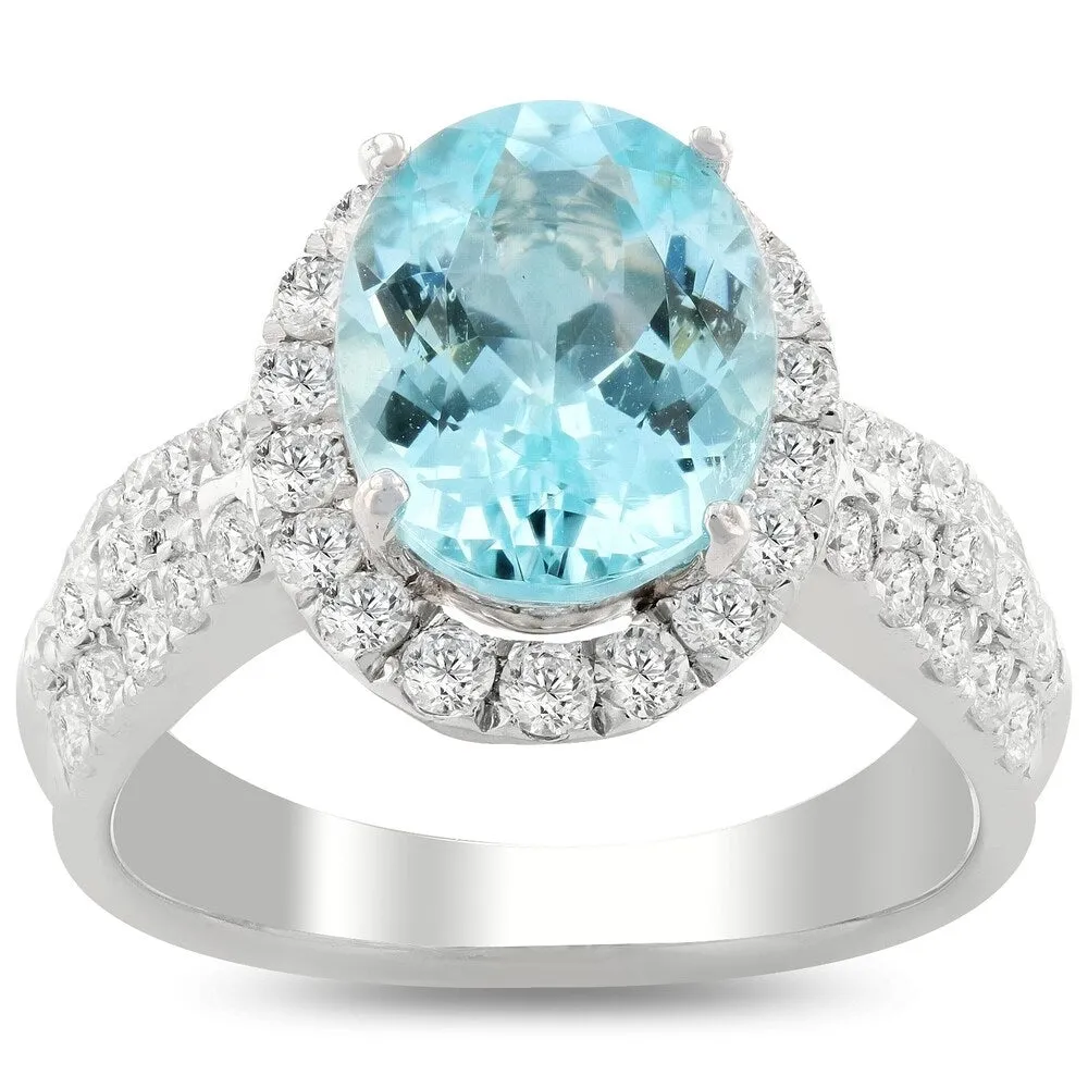 Auriya Platinum 3 1/3ct Oval-Cut Paraiba Tourmaline and 1ct TDW Diamond Halo Engagement Ring sold by Zulily