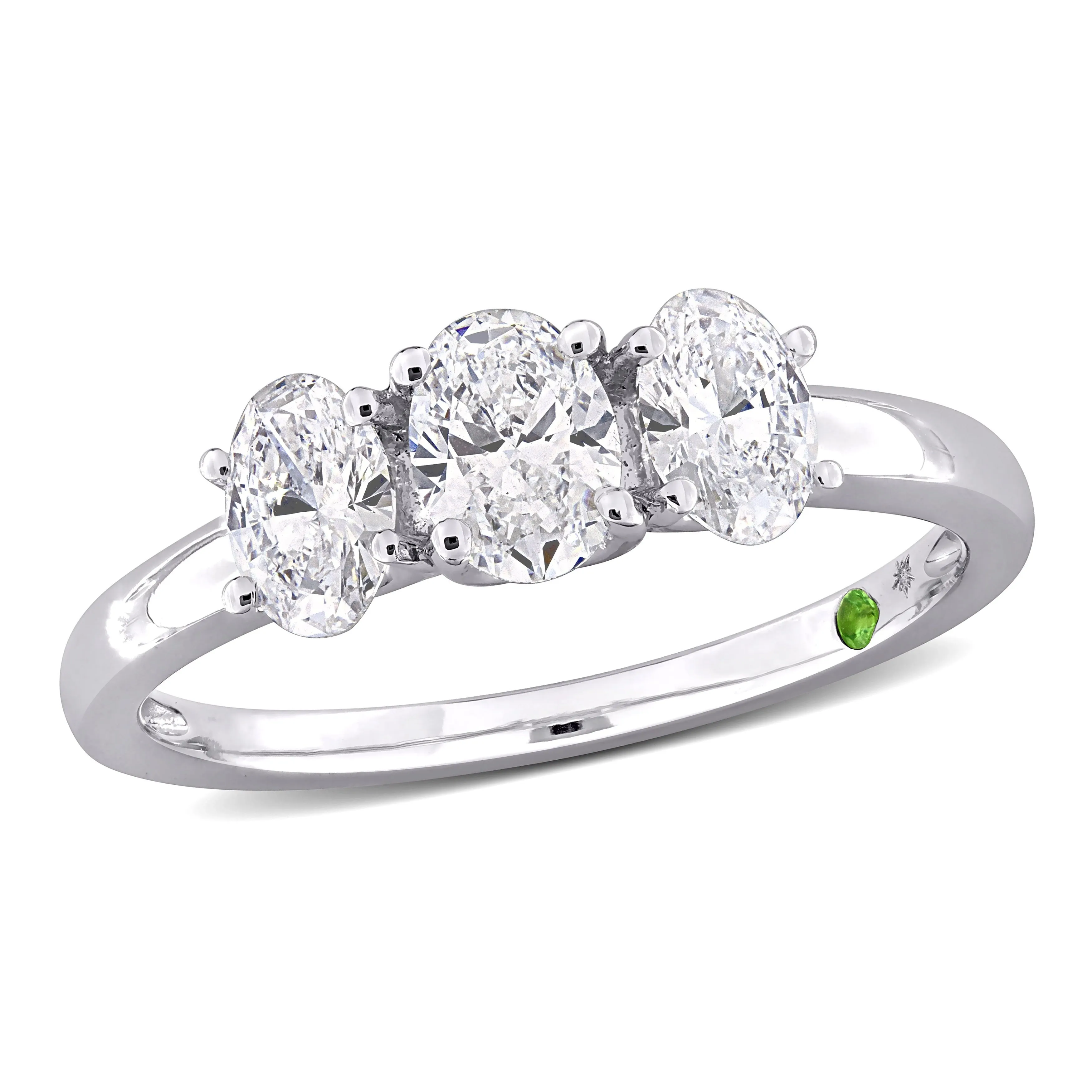 Created Forever 1ct TDW Oval-Cut Lab-Grown Diamond and Tsavorite Accent 3-stone Ring in 14k White Gold sold by Zulily