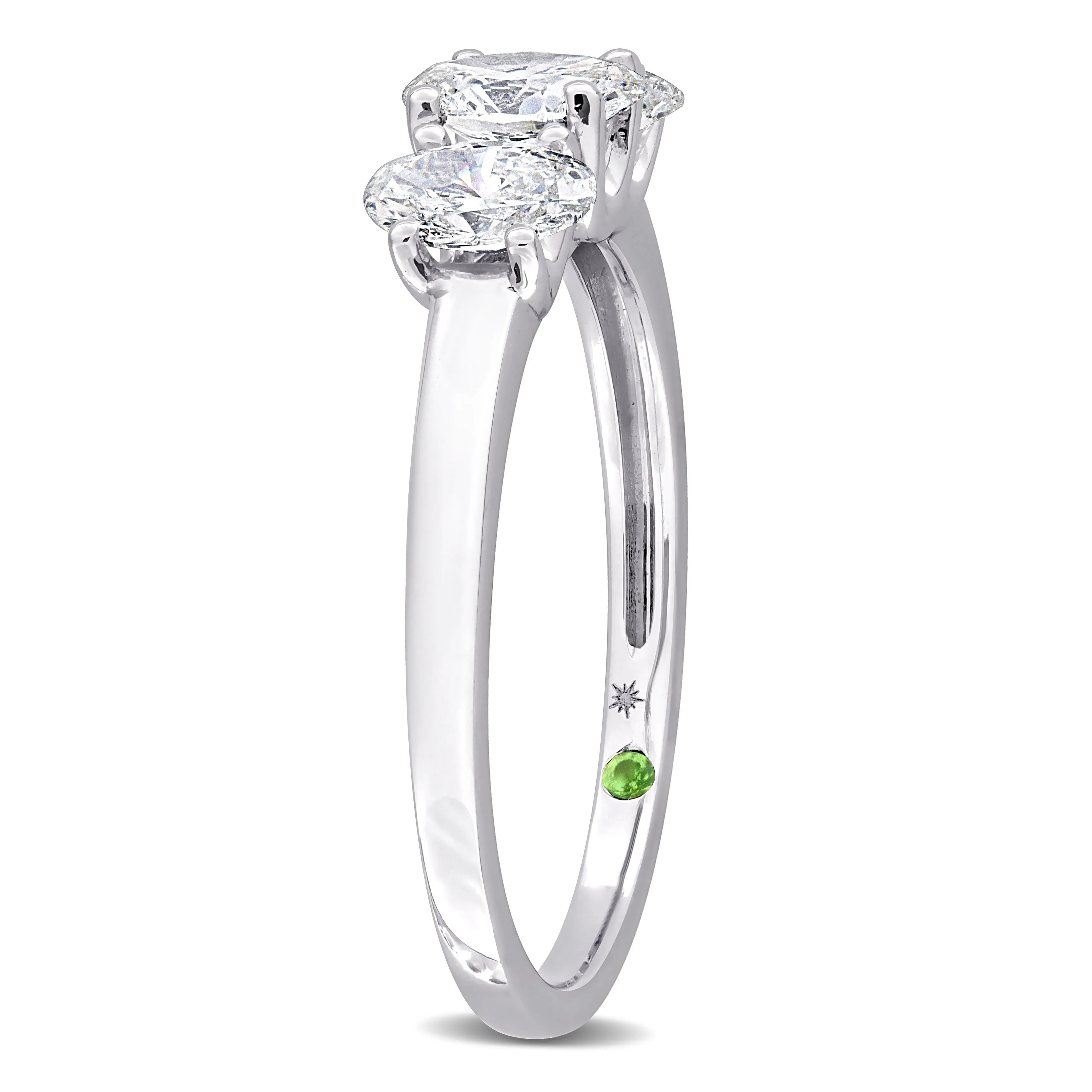 Created Forever 1ct TDW Oval-Cut Lab-Grown Diamond and Tsavorite Accent 3-stone Ring in 14k White Gold sold by Zulily product image thumbnail 3