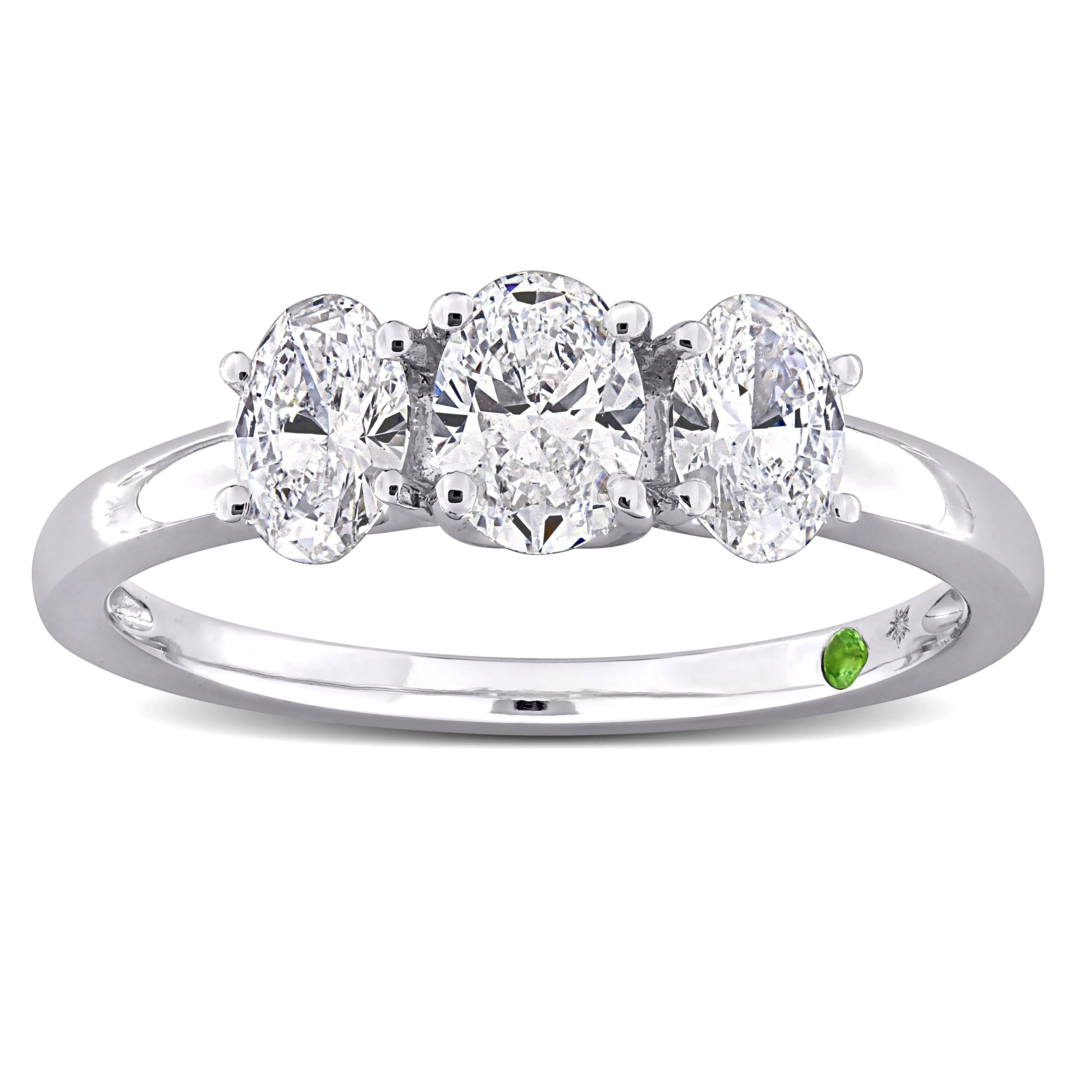 Created Forever 1ct TDW Oval-Cut Lab-Grown Diamond and Tsavorite Accent 3-stone Ring in 14k White Gold sold by Zulily product image thumbnail 2