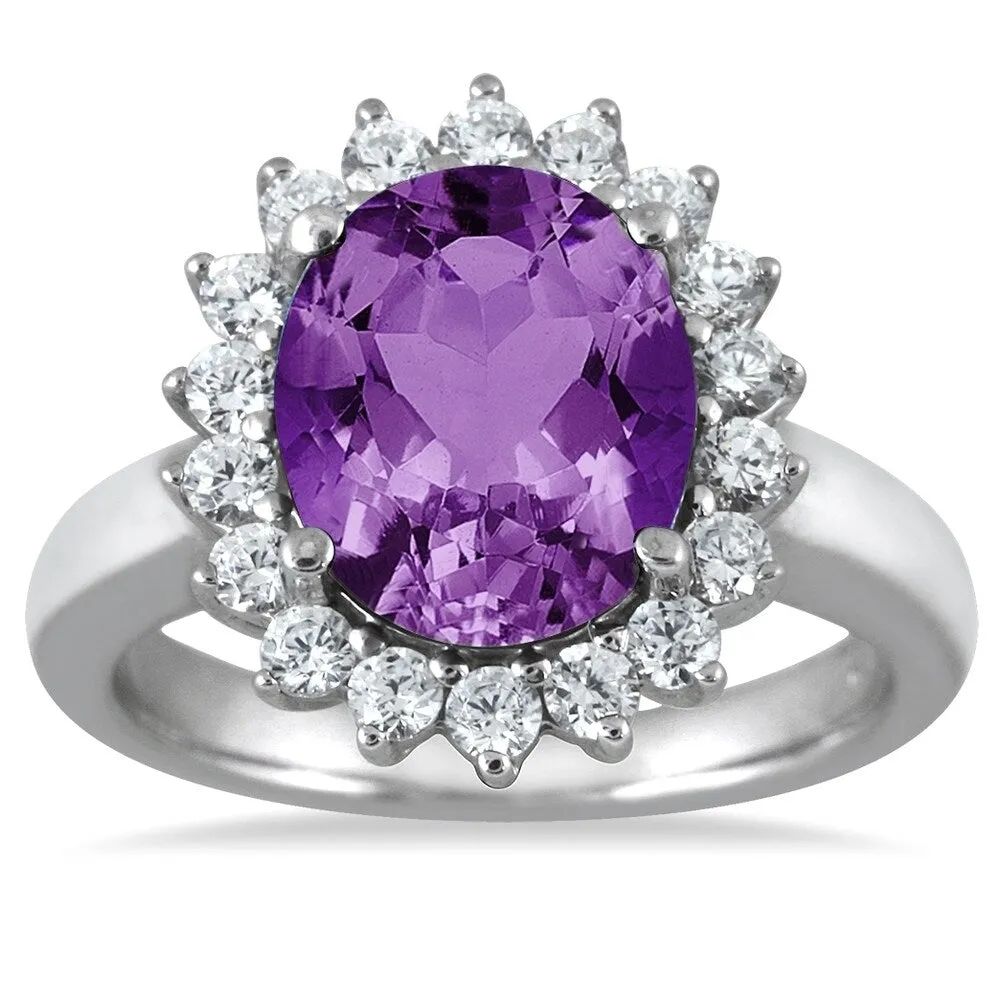 4 Carat Amethyst and Diamond Ring in 14K White Gold sold by Zulily