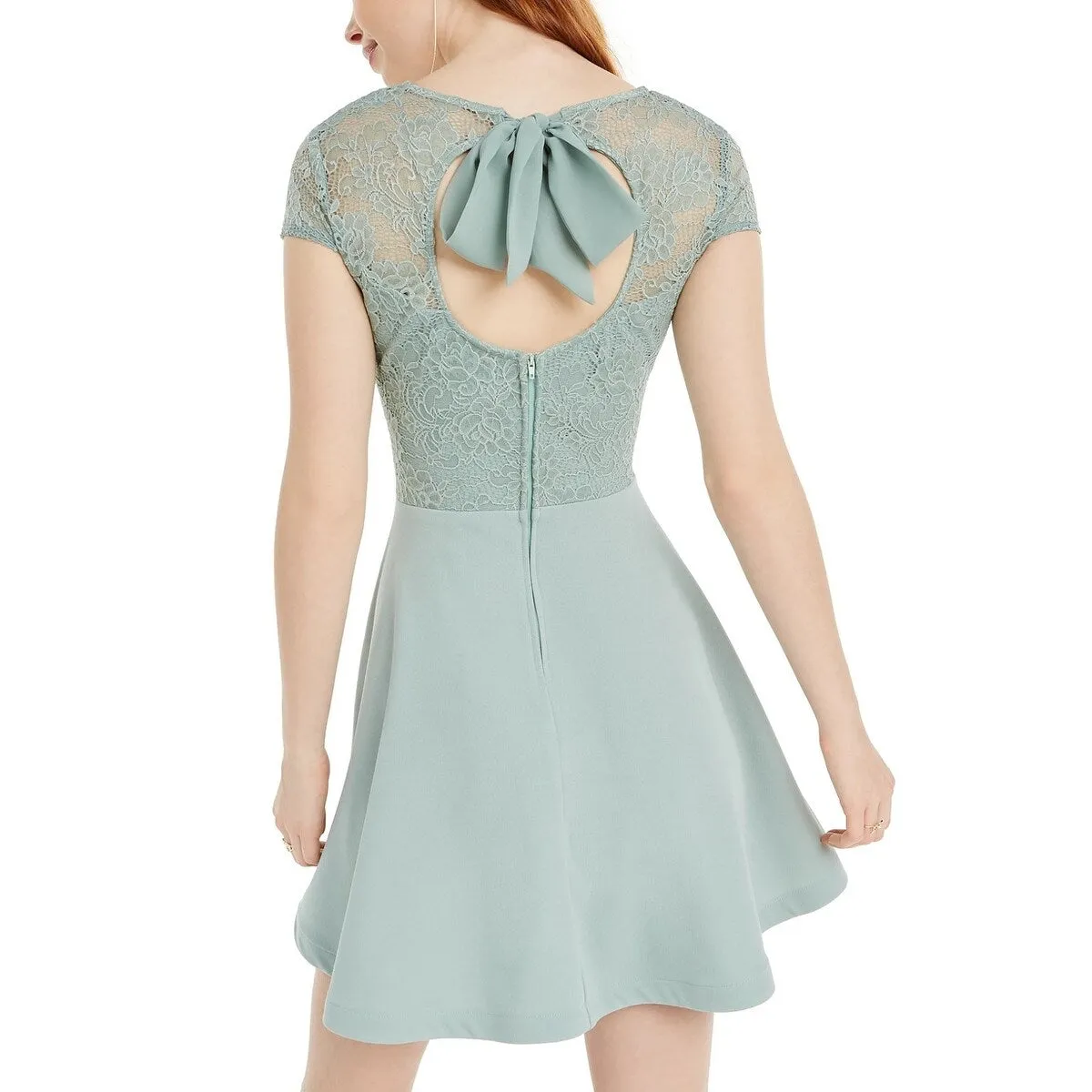 B Darlin Juniors' Lace-Top A-Line Dress Aqua sold by Zulily product image thumbnail 2