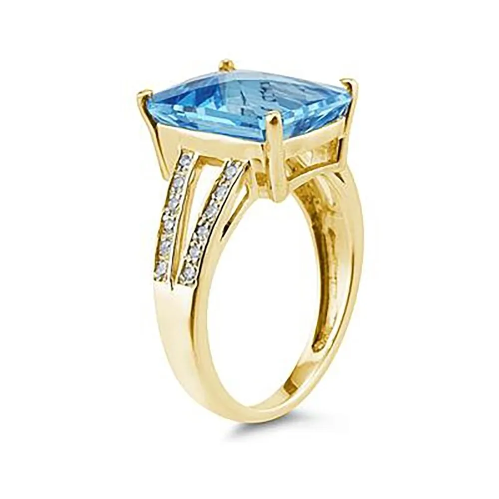 Emerald Cut Blue Topaz and Diamond Ring 10k Yellow Gold sold by Zulily product image thumbnail 2