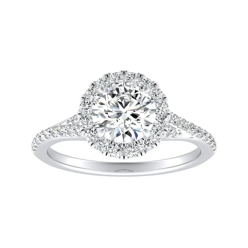 Auriya 14k Gold Round Moissanite Halo Engagement Ring 0.85ctw sold by Zulily