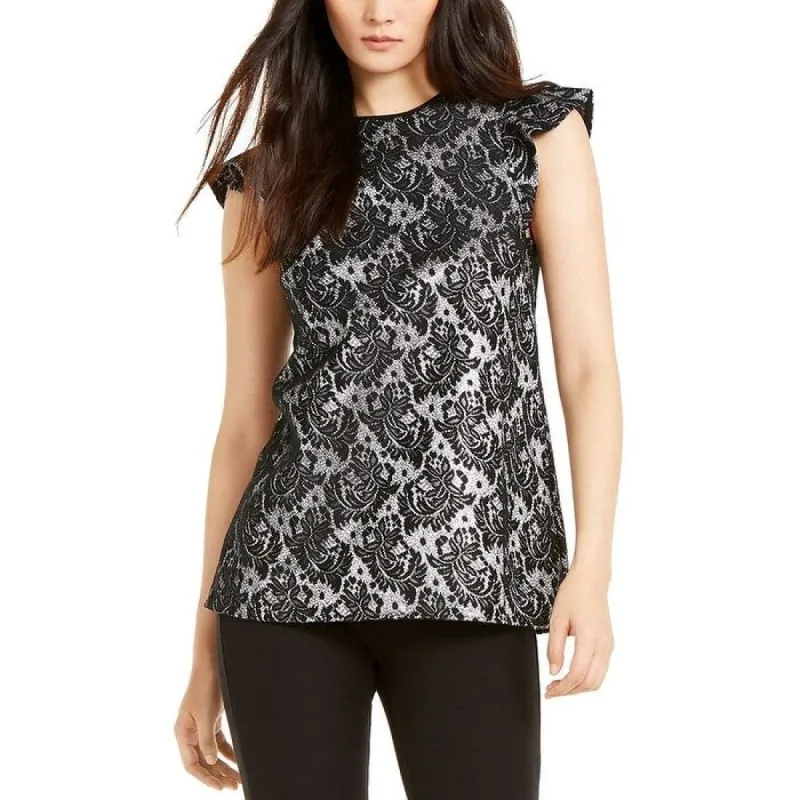 Michael Kors Women's Foil Jacquard Flutter Sleeve Blouse Gray Size Small sold by Zulily